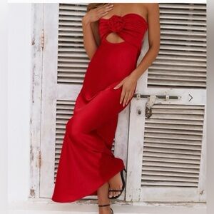 Hello Molly Red TREND LOVER SATIN MAXI DRESS Small